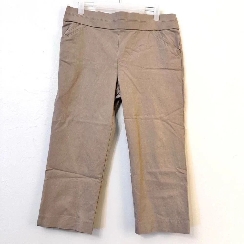 Laura Scott Straight-Leg Mid-Rise Capri Casual Pants Tan Medium
